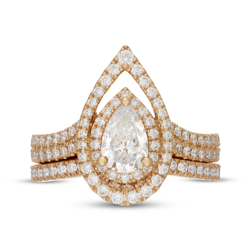 Main Image 3 of Neil Lane Artistry Pear-Shaped Lab-Grown Diamond Open Halo Bridal Set 1-5/8 ct tw 14K Yellow Gold