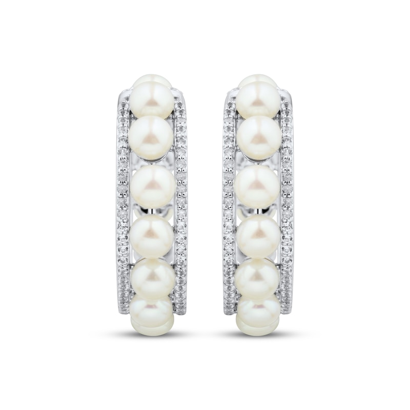 Cultured Pearl & White Lab-Created Sapphire Hoop Earrings Sterling ...