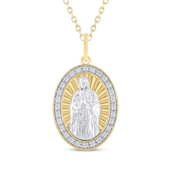 Diamond Our Lady of Guadalupe Necklace 1/10 ct tw 10K Two-Tone Gold 18"