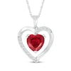 Thumbnail Image 0 of Heart-Shaped Lab-Created Ruby & White Lab-Created Sapphire Necklace Sterling Silver 18"
