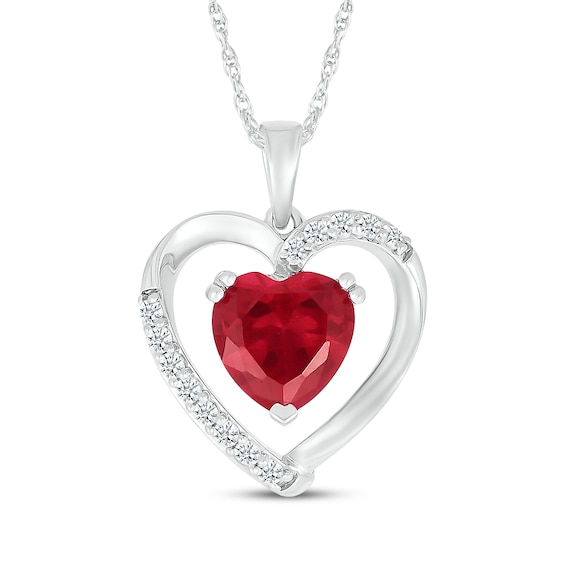 Heart-Shaped Lab-Created Ruby & White Lab-Created Sapphire Necklace Sterling Silver 18"