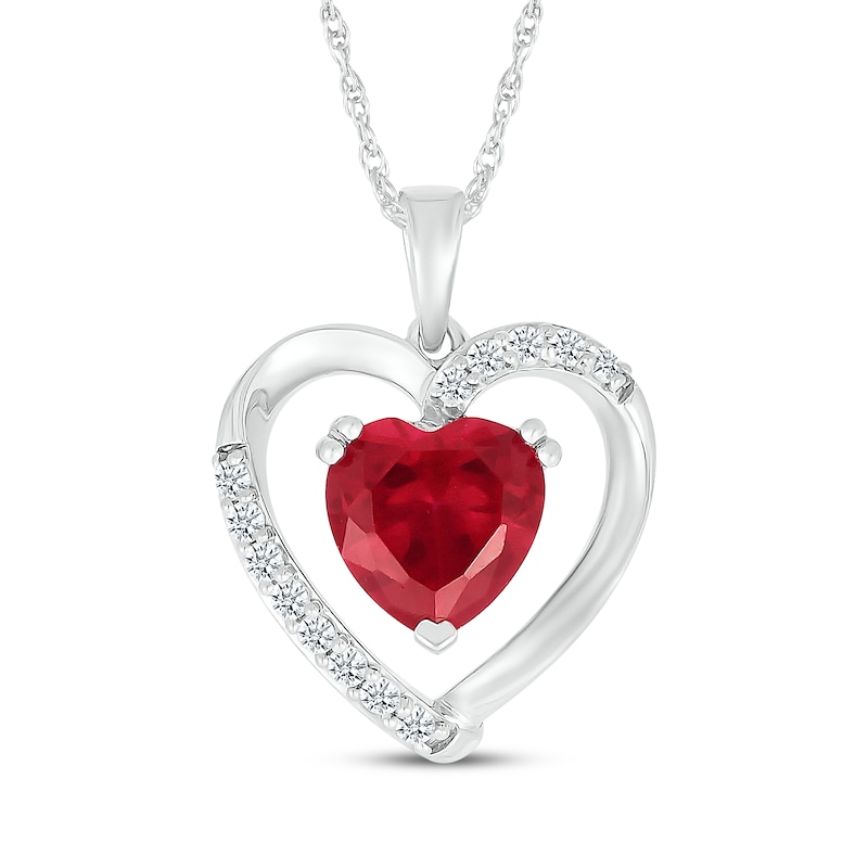 Heart-Shaped Lab-Created Ruby & White Lab-Created Sapphire Necklace Sterling Silver 18"