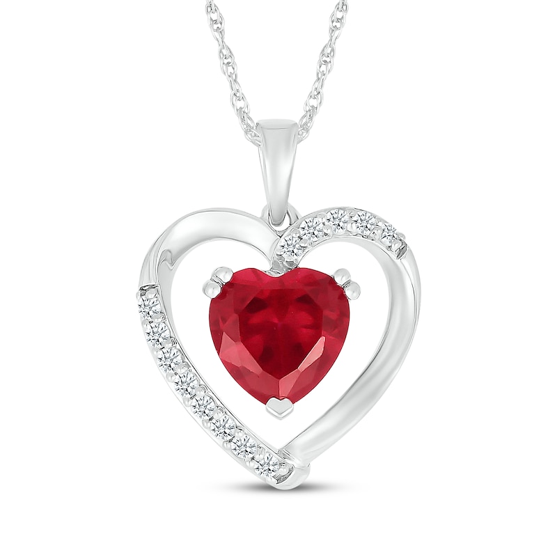 Main Image 1 of Heart-Shaped Lab-Created Ruby & White Lab-Created Sapphire Necklace Sterling Silver 18"