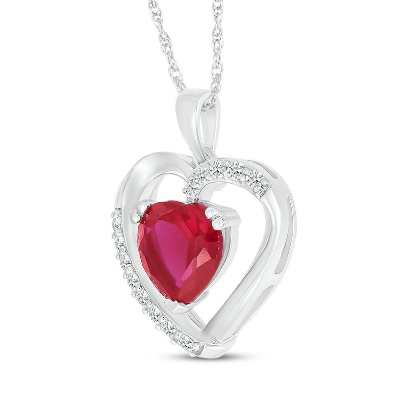 Main Image 2 of Heart-Shaped Lab-Created Ruby & White Lab-Created Sapphire Necklace Sterling Silver 18"