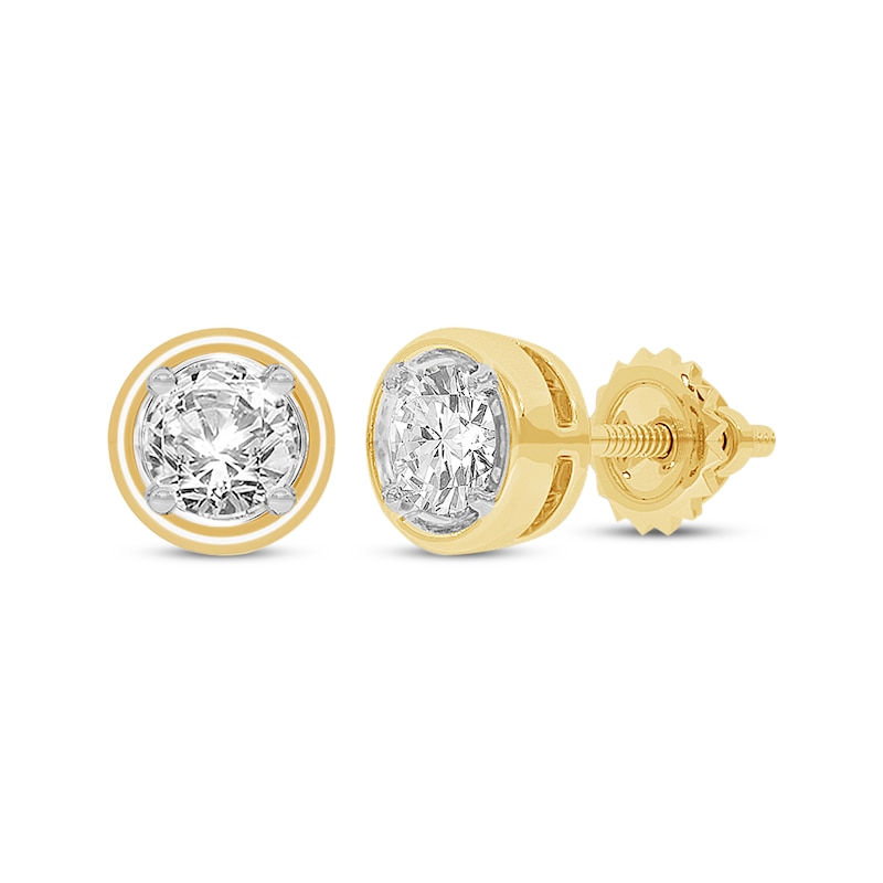 Main Image 1 of Round-Cut Diamond Solitaire Stud Earrings 1/2 ct tw 14K Yellow Gold (I/I2)