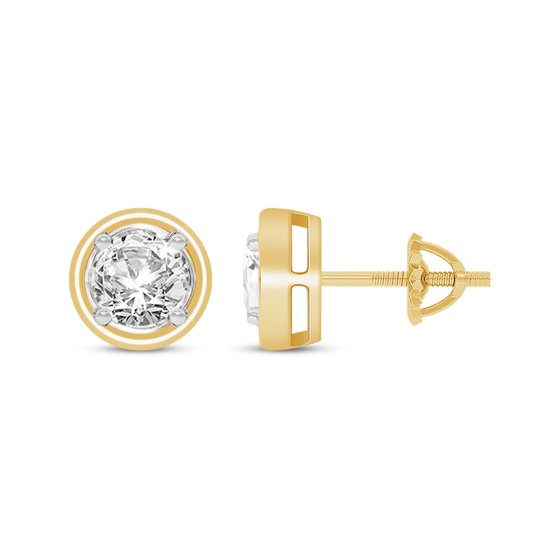 Main Image 3 of Round-Cut Diamond Solitaire Stud Earrings 1/2 ct tw 14K Yellow Gold (I/I2)