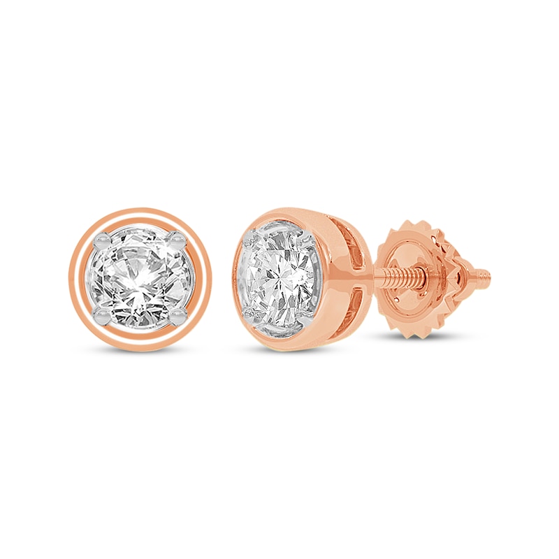 Main Image 1 of Round-Cut Diamond Solitaire Stud Earrings 1/2 ct tw 14K Rose Gold (I/I2)