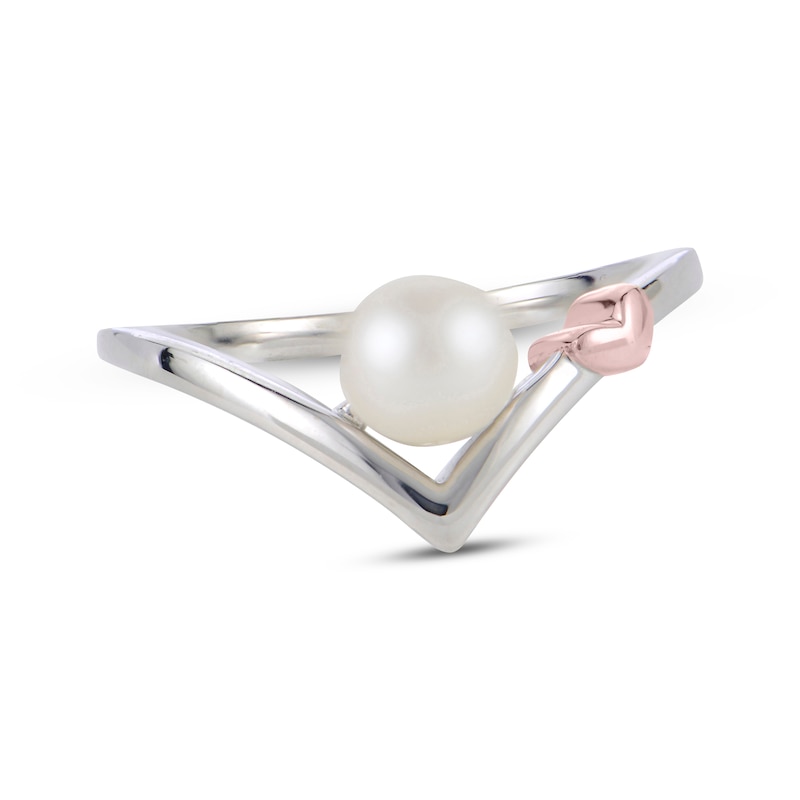 Main Image 1 of Cultured Pearl Chevron with Heart Ring Sterling Silver & 10K Rose Gold