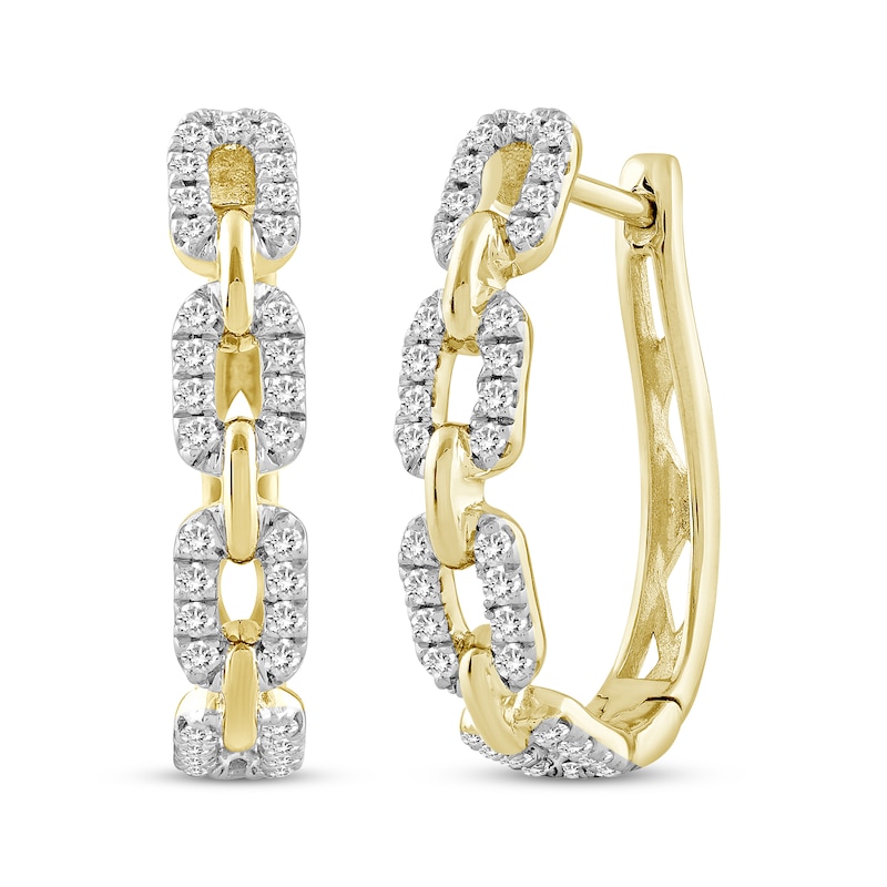 Main Image 1 of Linked Always Diamond Chain Link Hoop Earrings 1/3 ct tw 10K Yellow Gold