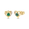 Thumbnail Image 1 of Natural Emerald & Diamond Heart Stud Earrings 1/20 ct tw 10K Yellow Gold