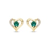 Thumbnail Image 2 of Natural Emerald & Diamond Heart Stud Earrings 1/20 ct tw 10K Yellow Gold