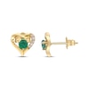 Thumbnail Image 3 of Natural Emerald & Diamond Heart Stud Earrings 1/20 ct tw 10K Yellow Gold