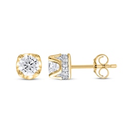 Round-Cut Diamond Solitaire Hidden Halo Stud Earrings 1 ct tw 10K Yellow Gold (I/I3)