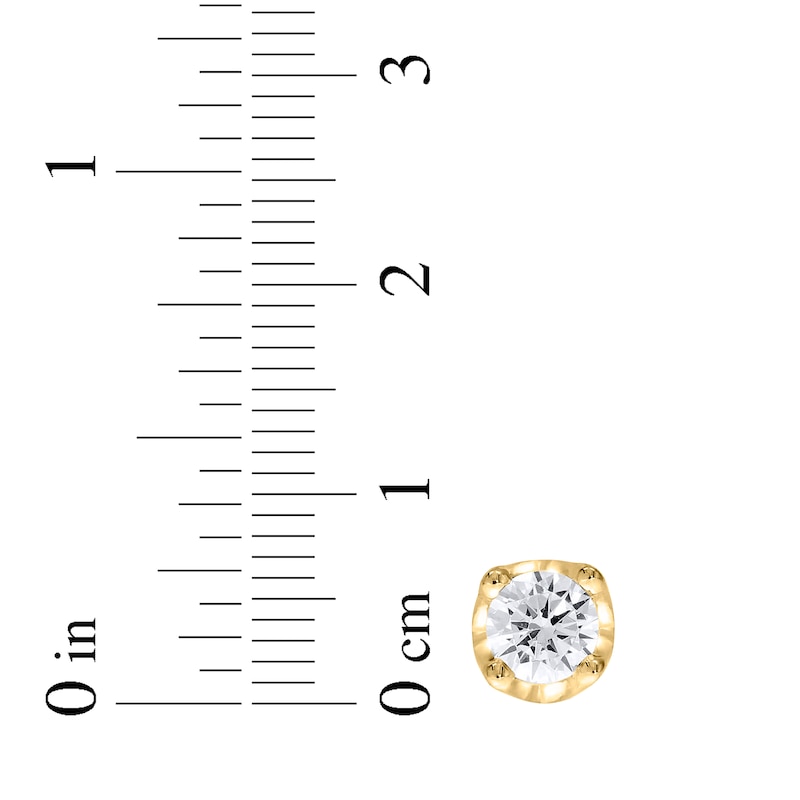 Main Image 5 of Round-Cut Diamond Solitaire Hidden Halo Stud Earrings 1 ct tw 10K Yellow Gold (I/I3)