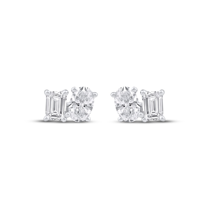 Toi et Moi Emerald & Oval-Cut Stud Earrings 1 ct tw 14K White Gold