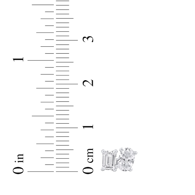 Main Image 4 of Toi et Moi Lab-Grown Diamond Emerald & Oval-Cut Stud Earrings 1 ct tw 14K White Gold