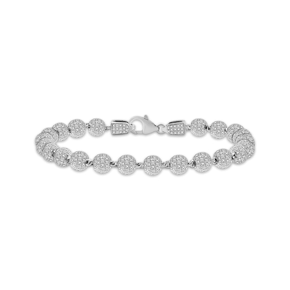 Men's Multi-Diamond Bead Bracelet 1-1/2 ct tw Sterling Silver 8.5"