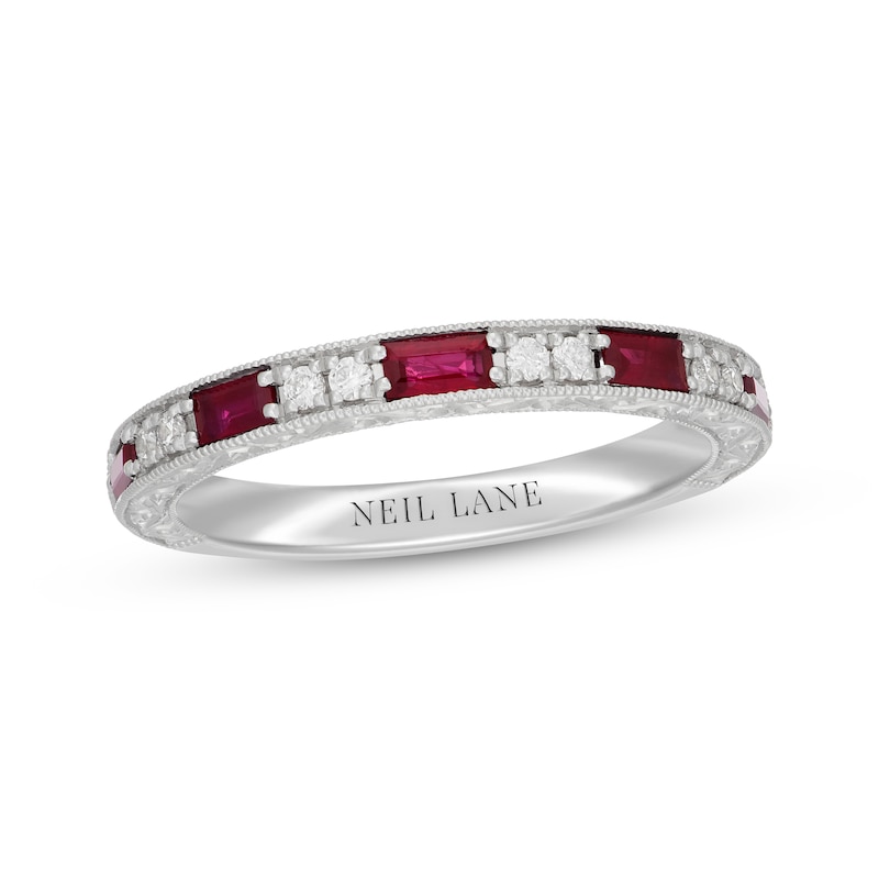 Main Image 1 of Neil Lane Baguette-Cut Natural Ruby & Diamond Anniversary Ring 1/10 ct tw 14K White Gold