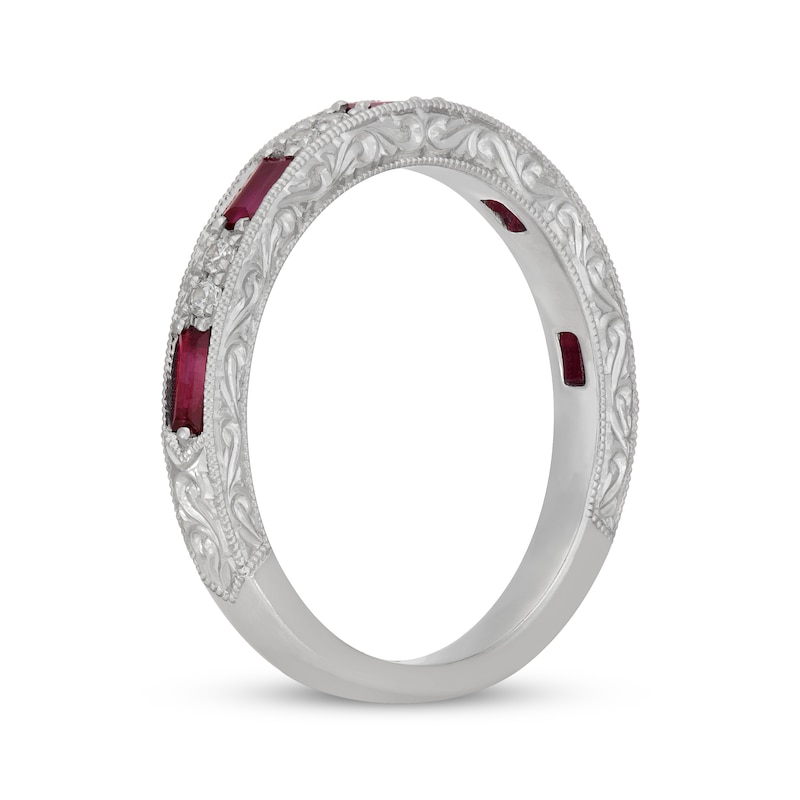 Main Image 2 of Neil Lane Baguette-Cut Natural Ruby & Diamond Anniversary Ring 1/10 ct tw 14K White Gold