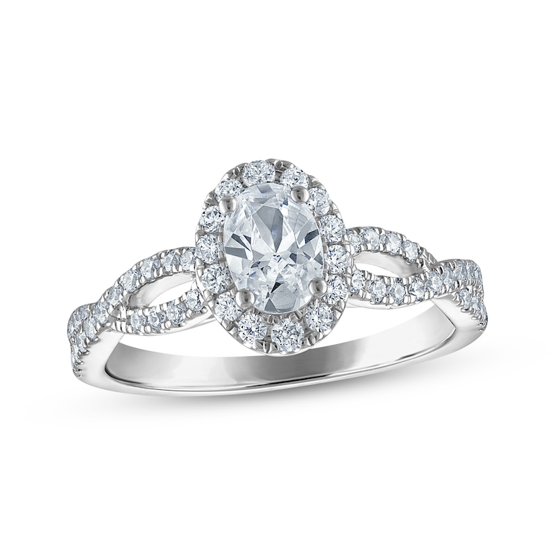 Main Image 1 of Now + Forever Certified Oval-Cut Diamond Halo Engagement Ring 7/8 ct tw Platinum
