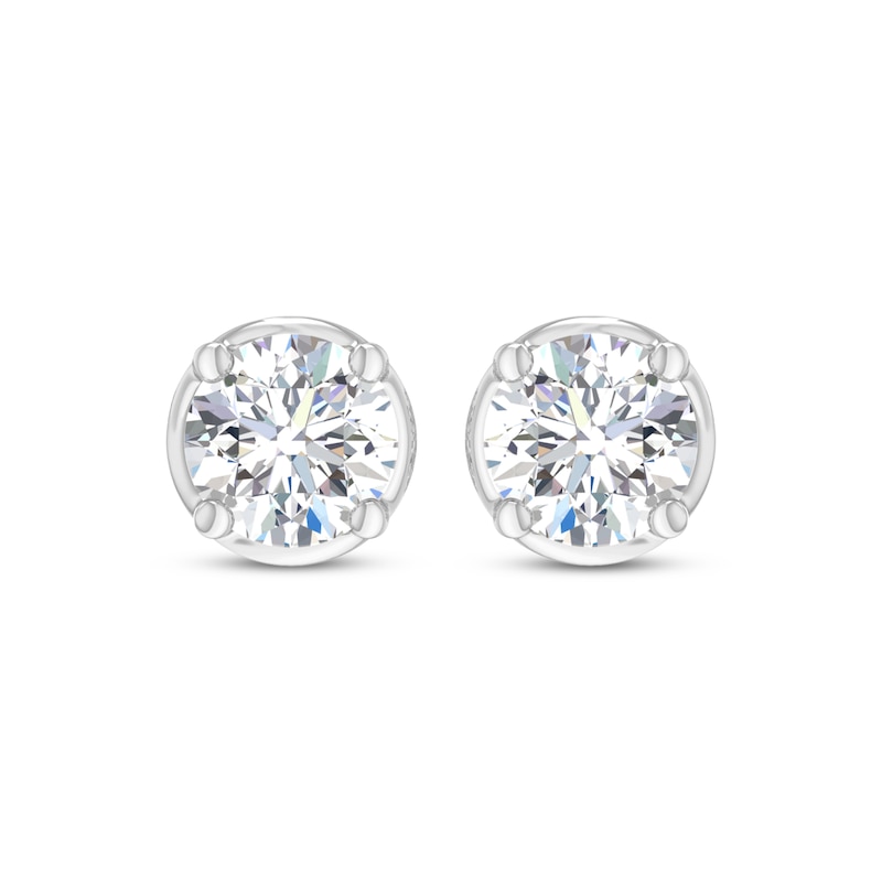Main Image 2 of Round-Cut Diamond Bezel-Look Solitaire Stud Earrings 1 ct tw 14K White Gold (I/I2)