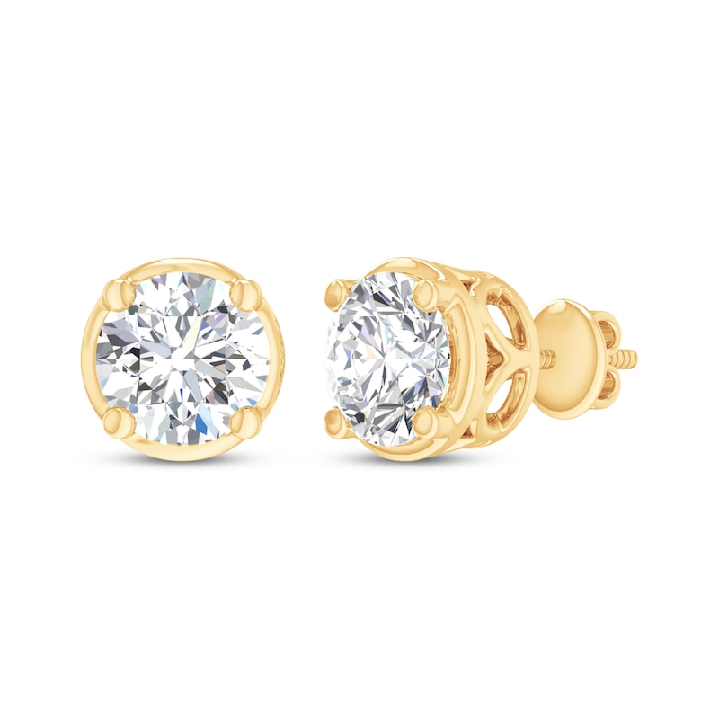Main Image 1 of Round-Cut Diamond Bezel-Look Solitaire Stud Earrings 1 ct tw 14K Yellow Gold (I/I2)