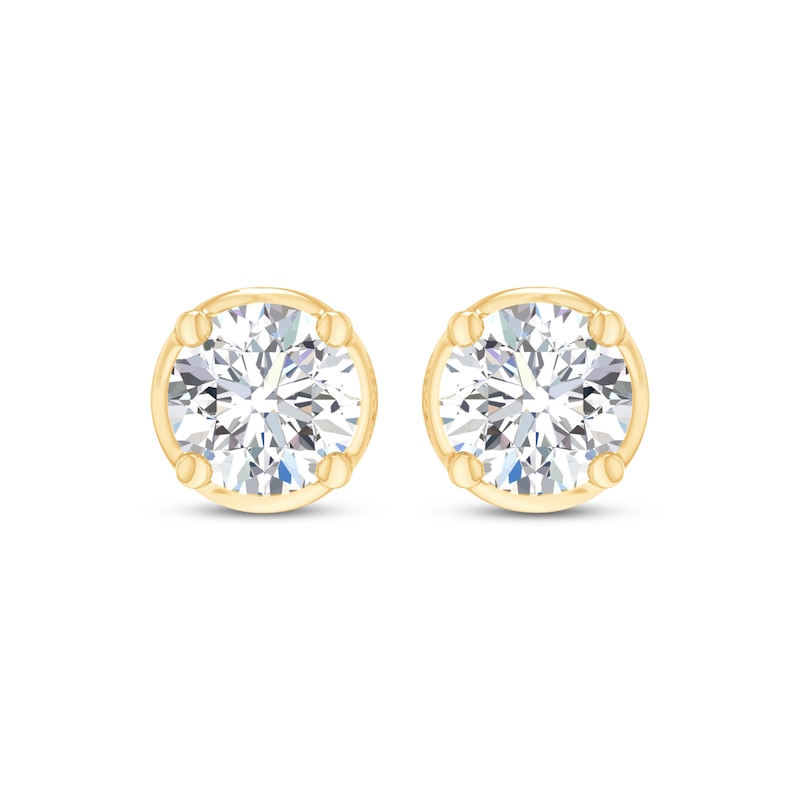 Main Image 2 of Round-Cut Diamond Bezel-Look Solitaire Stud Earrings 1 ct tw 14K Yellow Gold (I/I2)