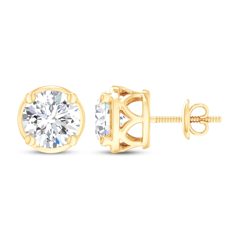 Main Image 3 of Round-Cut Diamond Bezel-Look Solitaire Stud Earrings 1 ct tw 14K Yellow Gold (I/I2)