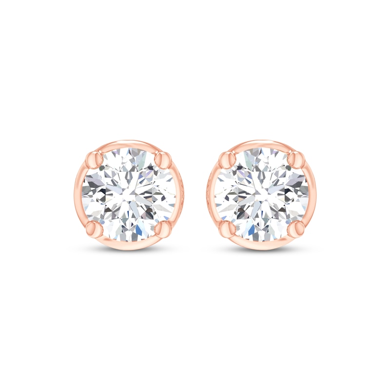 Main Image 2 of Round-Cut Diamond Bezel-Look Solitaire Stud Earrings 1 ct tw 14K Rose Gold (I/I2)