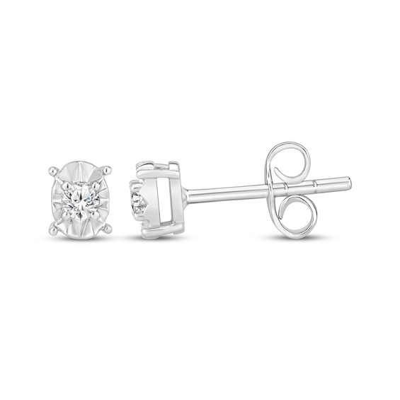 Diamond Solitaire Oval-Shaped Stud Earrings 1/8 ct tw Sterling Silver (J/I3)