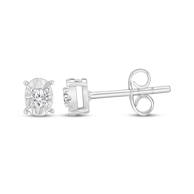 Main Image 1 of Diamond Solitaire Oval-Shaped Stud Earrings 1/8 ct tw Sterling Silver (J/I3)