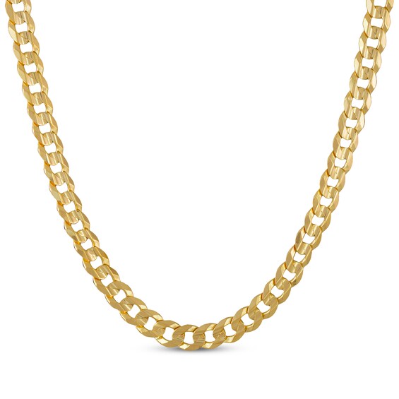 Diamond-Cut Concave Curb Chain Necklace 8.7mm Solid 14K Yellow Gold 24"