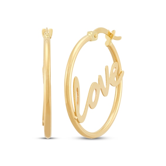 Love Hoop Earrings 10K Yellow Gold