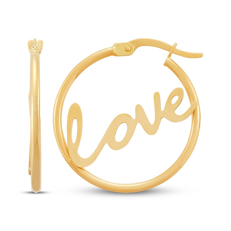 Main Image 3 of Love Hoop Earrings 10K Yellow Gold