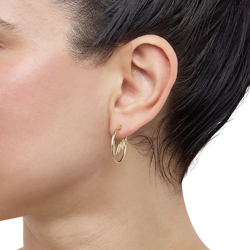 Main Image 4 of Love Hoop Earrings 10K Yellow Gold