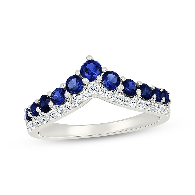 Main Image 1 of Blue & White Lab-Created Sapphire Double Chevron Ring Sterling Silver