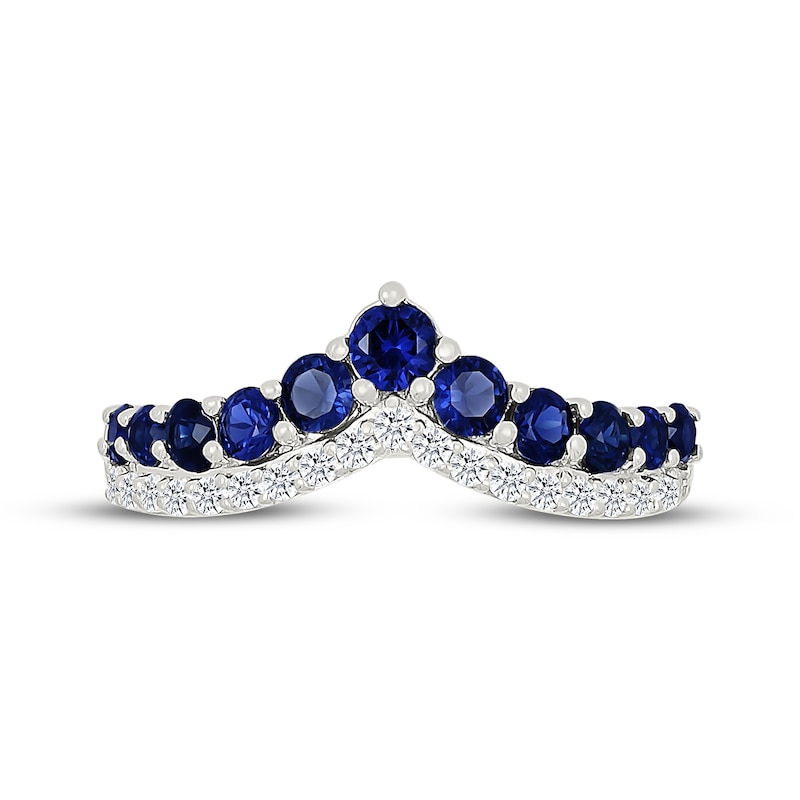 Main Image 3 of Blue & White Lab-Created Sapphire Double Chevron Ring Sterling Silver