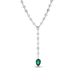 Pear-Shaped Lab-Created Emerald & White Lab-Created Sapphire Y-Drop Necklace Sterling Silver 18"