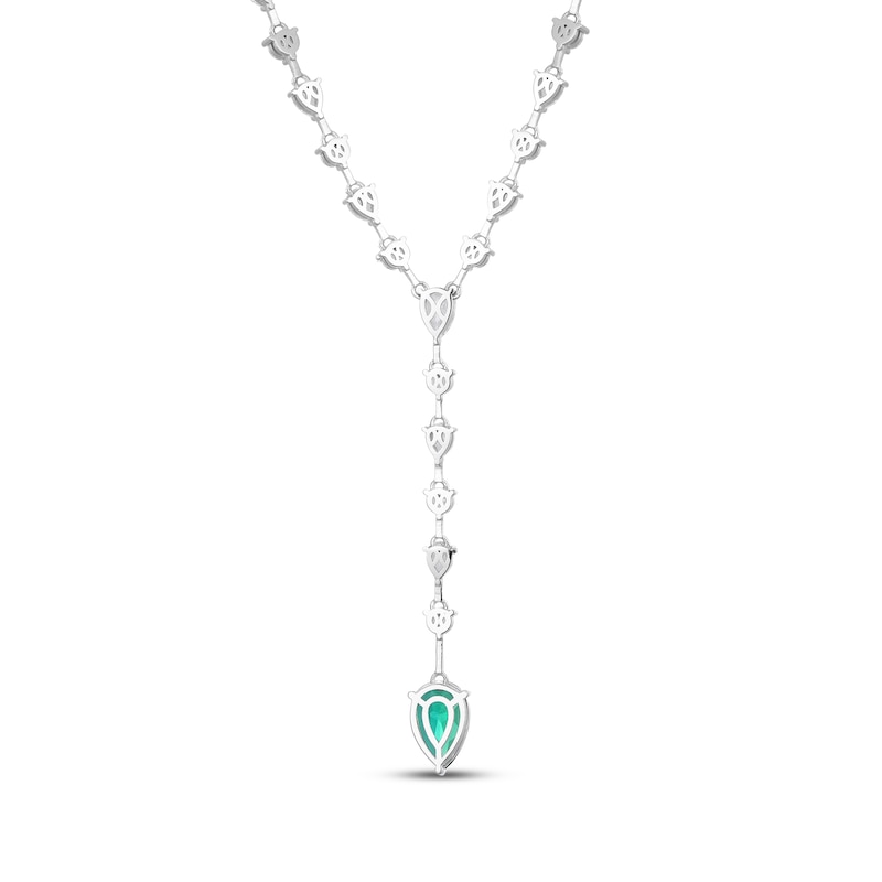 Main Image 3 of Pear-Shaped Lab-Created Emerald & White Lab-Created Sapphire Y-Drop Necklace Sterling Silver 18&quot;