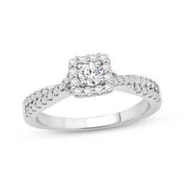 Now + Forever Round-Cut Diamond Cushion Halo Engagement Ring 1/2 ct tw 14K White Gold