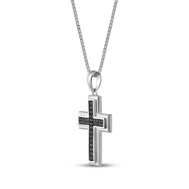 Main Image 2 of Men's Black Diamond Cross Necklace 1/2 ct tw Sterling Silver 24&quot;
