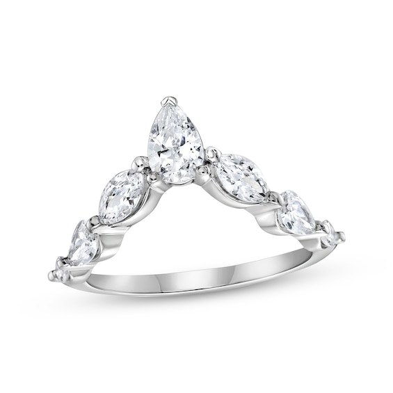 Pear-Shaped & Marquise-Cut Diamond Chevron Ring 1-1/4 ct tw 14K White Gold