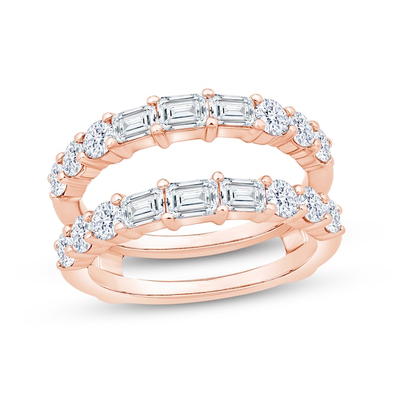 Now + Forever Lab-Grown Diamonds Emerald & Round-Cut Enhancer Ring 2 ct tw 14K Rose Gold