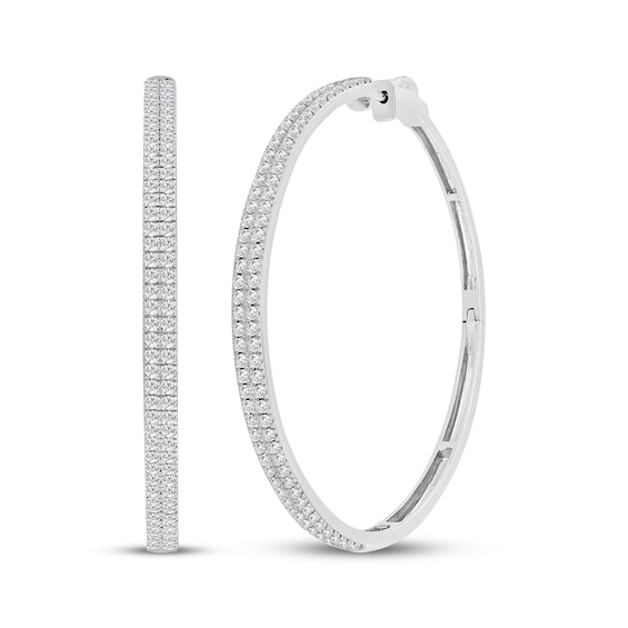 Diamond Two-Row Hoop Earrings 2 ct tw 10K White Gold