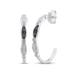 Black & White Diamond J-Hoop Earrings 1/15 ct tw Sterling Silver