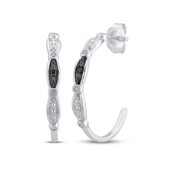 Black & White Diamond J-Hoop Earrings 1/15 ct tw Sterling Silver