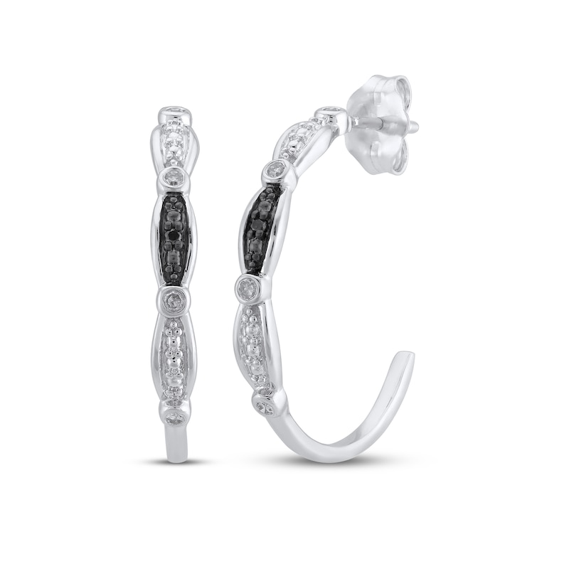 Main Image 1 of Black & White Diamond J-Hoop Earrings 1/15 ct tw Sterling Silver
