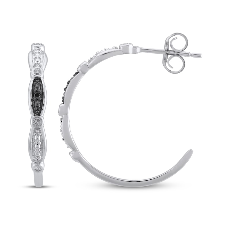 Main Image 3 of Black & White Diamond J-Hoop Earrings 1/15 ct tw Sterling Silver
