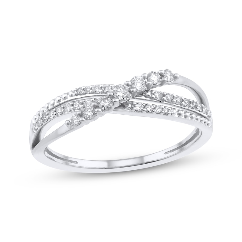 Main Image 1 of Diamond Three-Row Crossover Ring 1/4 ct tw 10K White Gold