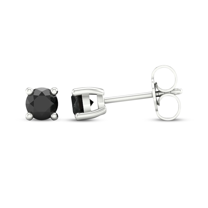 Main Image 3 of Round-Cut Black Diamond Solitaire Stud Earrings 1/2 ct tw 10K White Gold